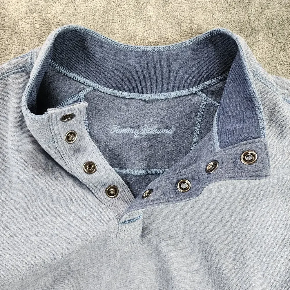 Tommy Bahama Pullover Sweater Mens Extra Large Blue Snap Button Mock Neck Casual